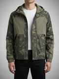 Men's Autumn Camo Hooded Windbreaker Jacket with Contrast Panels