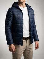 Men's Autumn Channel Quilted Puffer Jacket with Hood