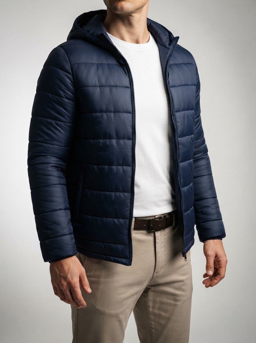 Men's Autumn Channel Quilted Puffer Jacket with Hood