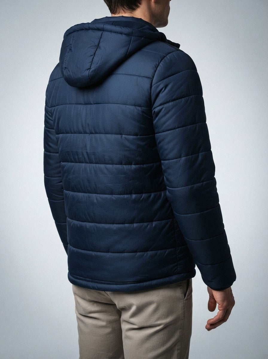 Men's Autumn Channel Quilted Puffer Jacket with Hood