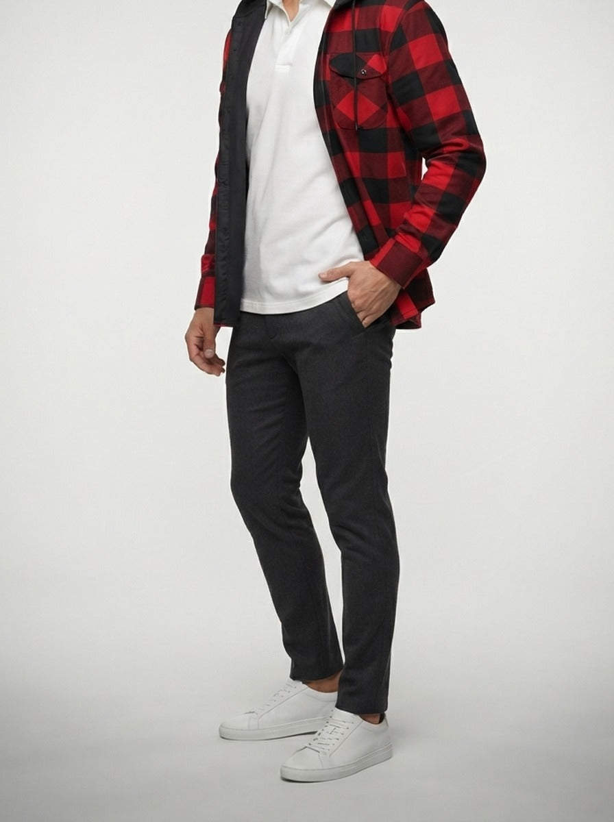 Men's Autumn Check Cotton Overshirt with Detachable Hood