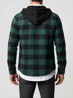 Men's Autumn Check Cotton Overshirt with Detachable Hood
