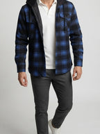 Men's Autumn Check Cotton Overshirt with Detachable Hood