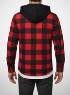 Men's Autumn Check Cotton Overshirt with Detachable Hood