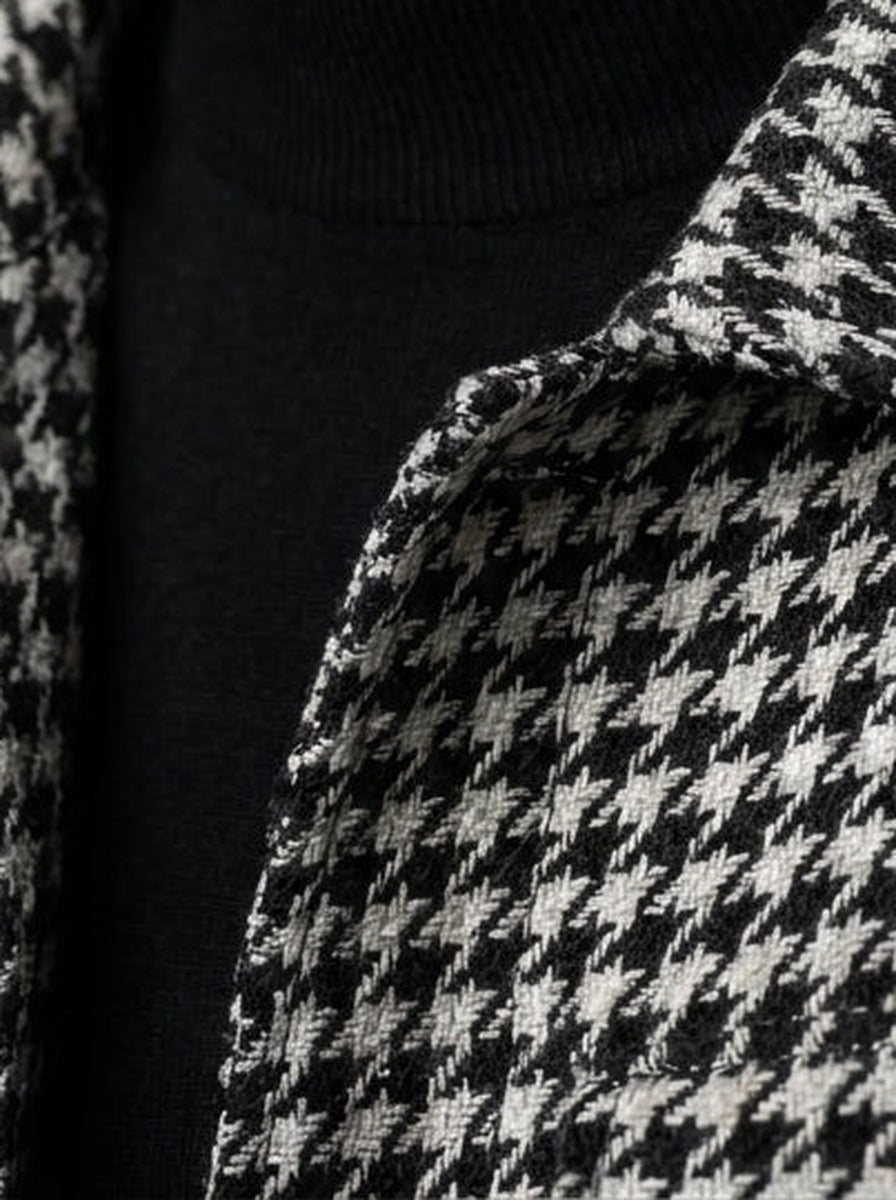 Men's Autumn Check Cropped Jacket with Spread Collar