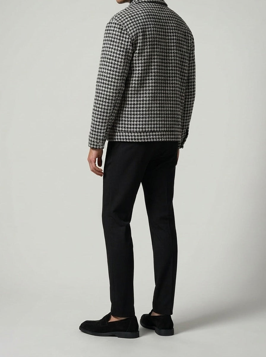 Men's Autumn Check Cropped Jacket with Spread Collar
