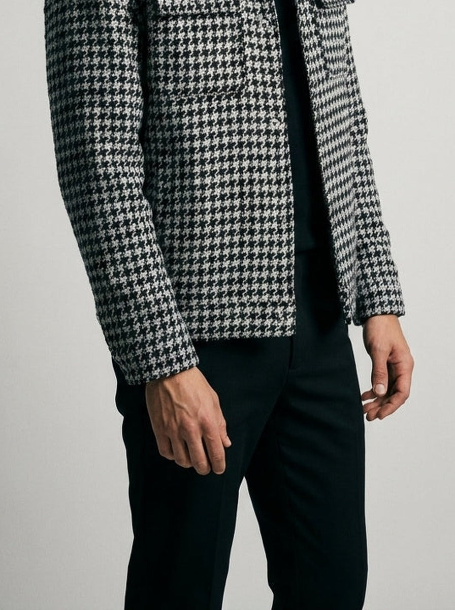 Men's Autumn Check Cropped Jacket with Spread Collar