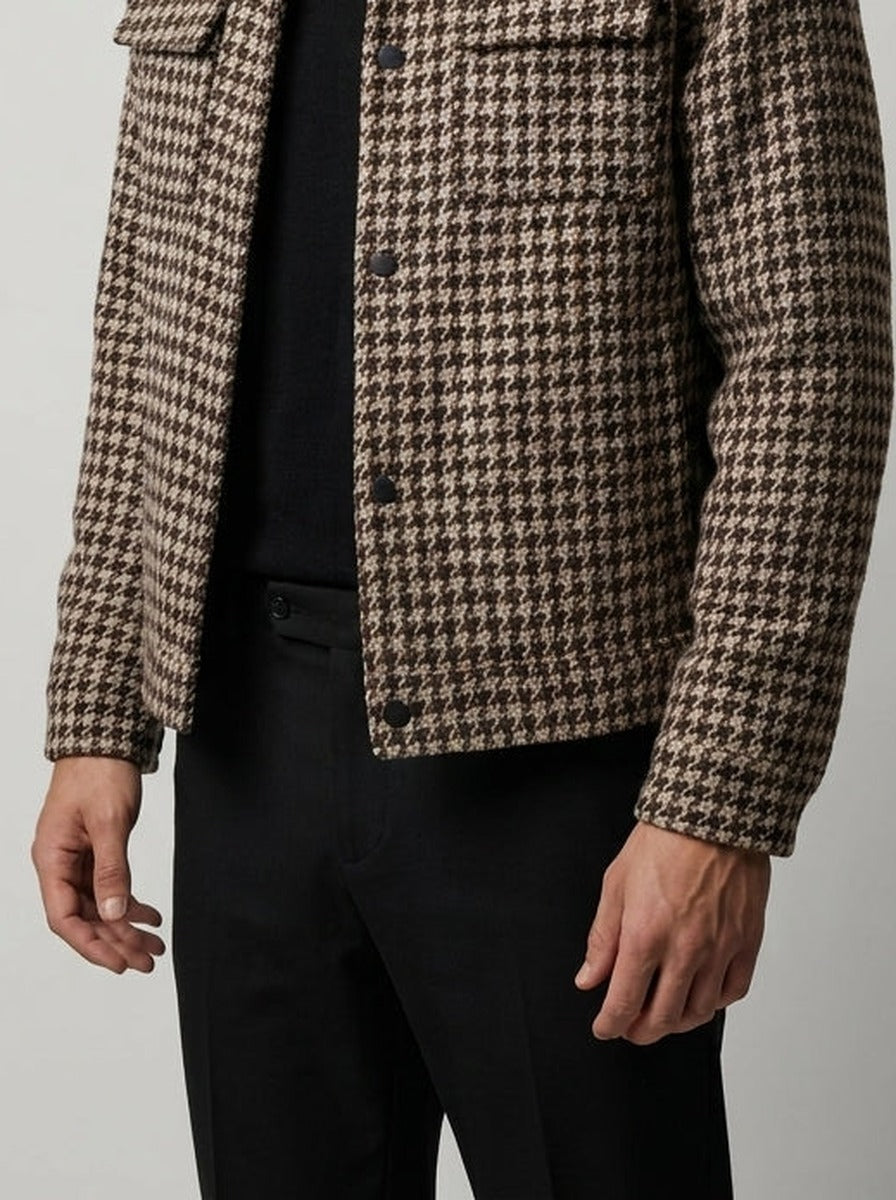 Men's Autumn Check Cropped Jacket with Spread Collar