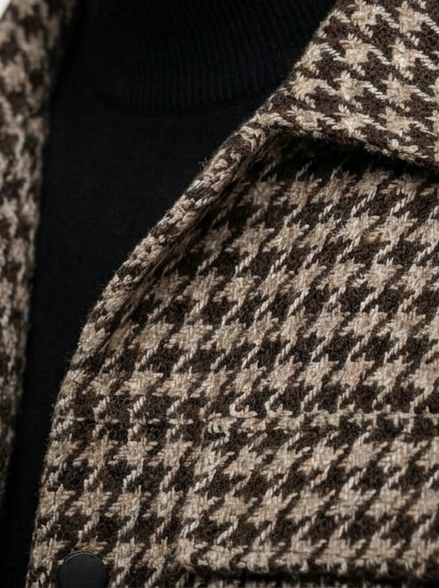 Men's Autumn Check Cropped Jacket with Spread Collar