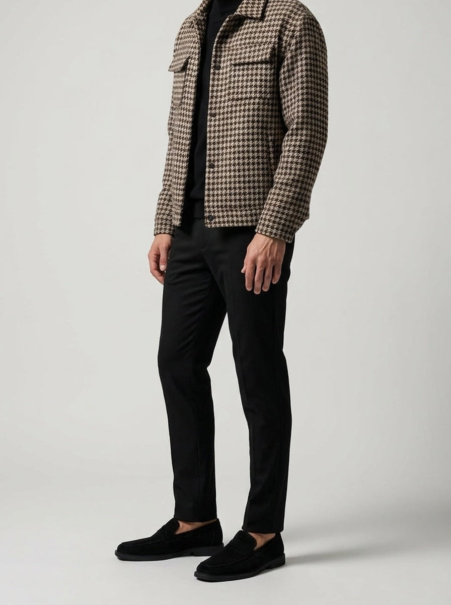 Men's Autumn Check Cropped Jacket with Spread Collar