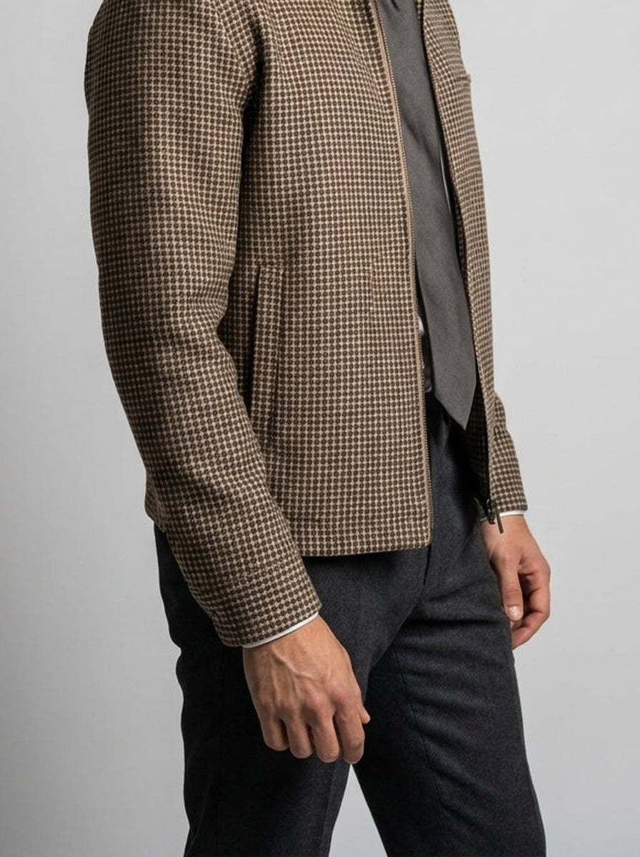 Men's Autumn Check Full Zip Jacket with Spread Collar