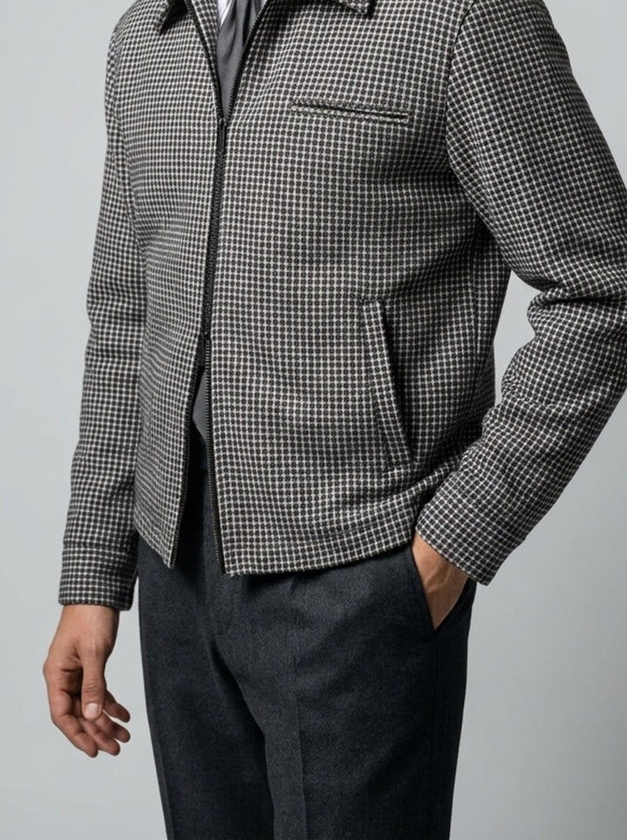 Men's Autumn Check Full Zip Jacket with Spread Collar