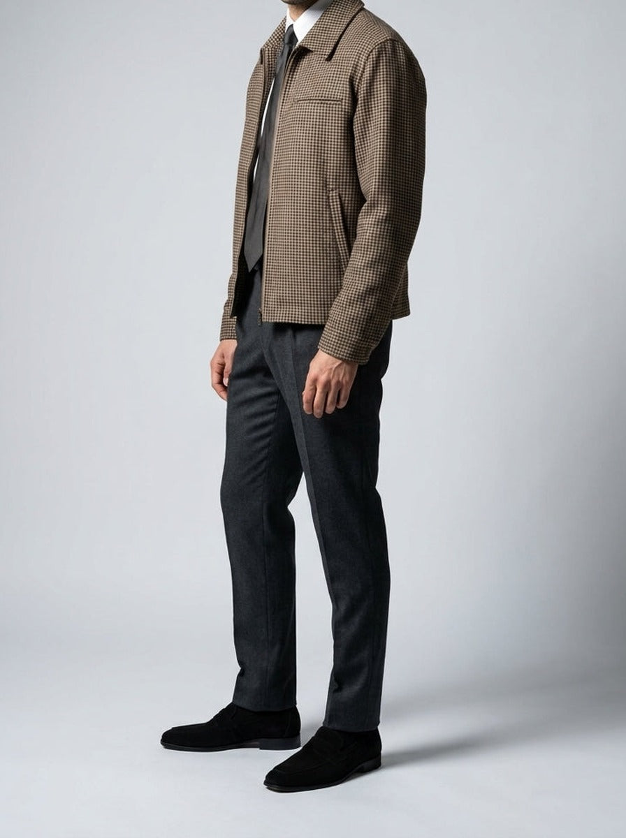 Men's Autumn Check Full Zip Jacket with Spread Collar