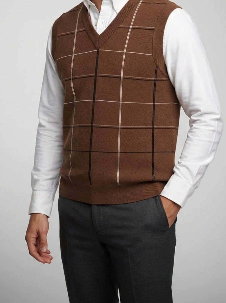 Men's Autumn Check Sleeveless Jumper Vest