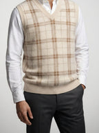 Men's Autumn Check Sleeveless Jumper Vest