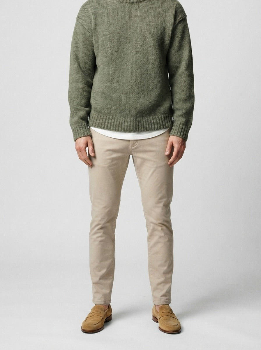 Men's Autumn Chunky Ribbed Knit Crew Neck Jumper