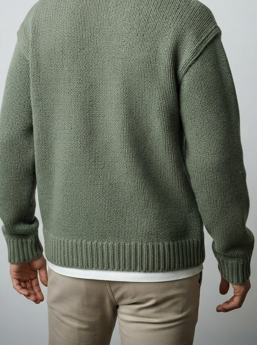 Men's Autumn Chunky Ribbed Knit Crew Neck Jumper