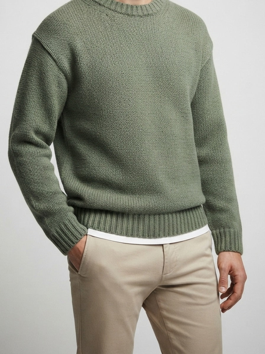 Men's Autumn Chunky Ribbed Knit Crew Neck Jumper