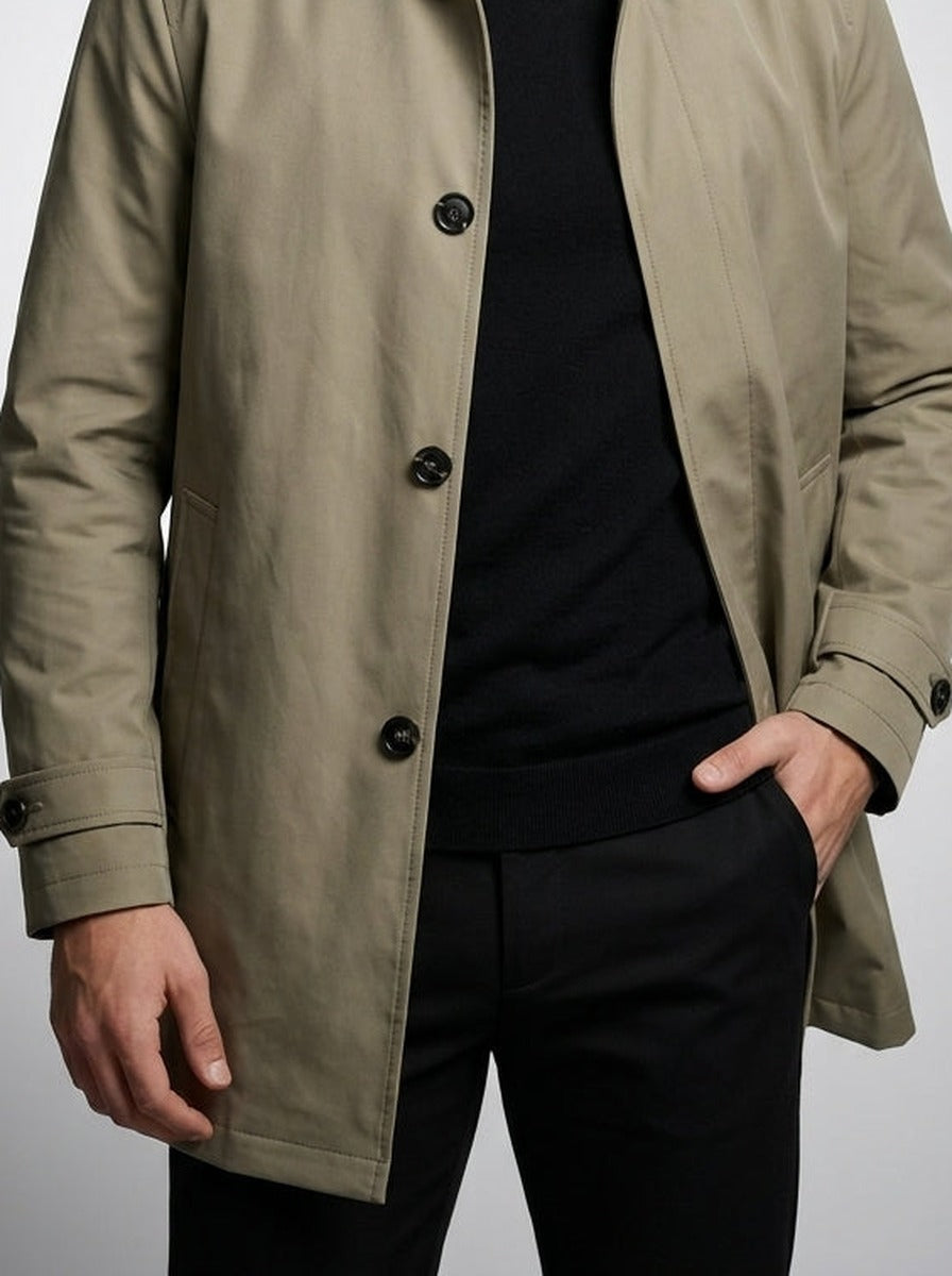 Men's Autumn Collared Button-Up Mid Length Trench Coat