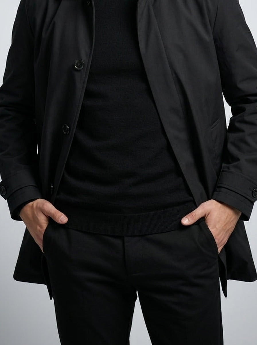 Men's Autumn Collared Button-Up Mid Length Trench Coat