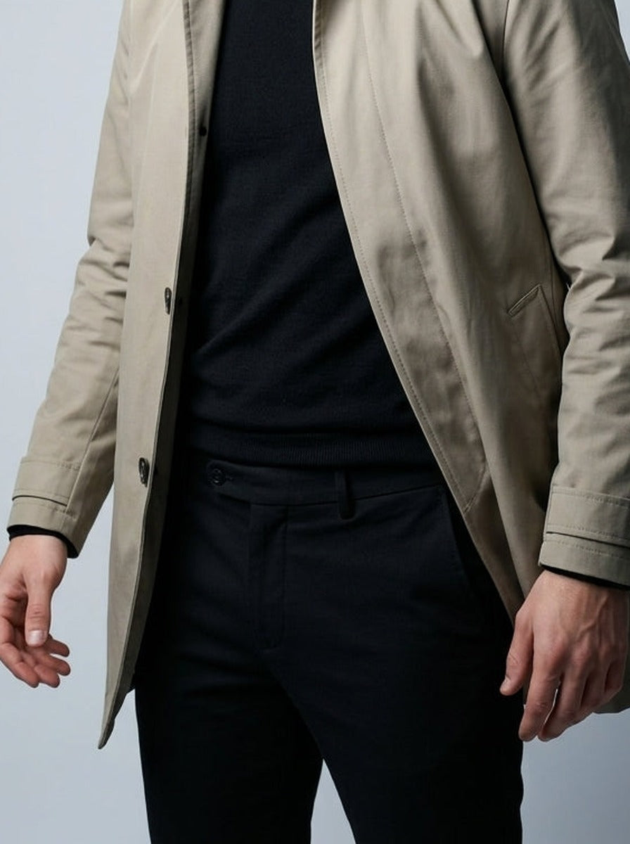 Men's Autumn Collared Button-Up Mid Length Trench Coat