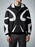Men's Autumn Colour Block Hooded Windbreaker with Zip Chest Pockets
