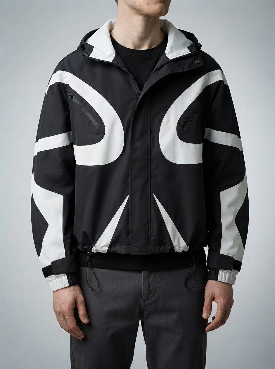 Men's Autumn Colour Block Hooded Windbreaker with Zip Chest Pockets