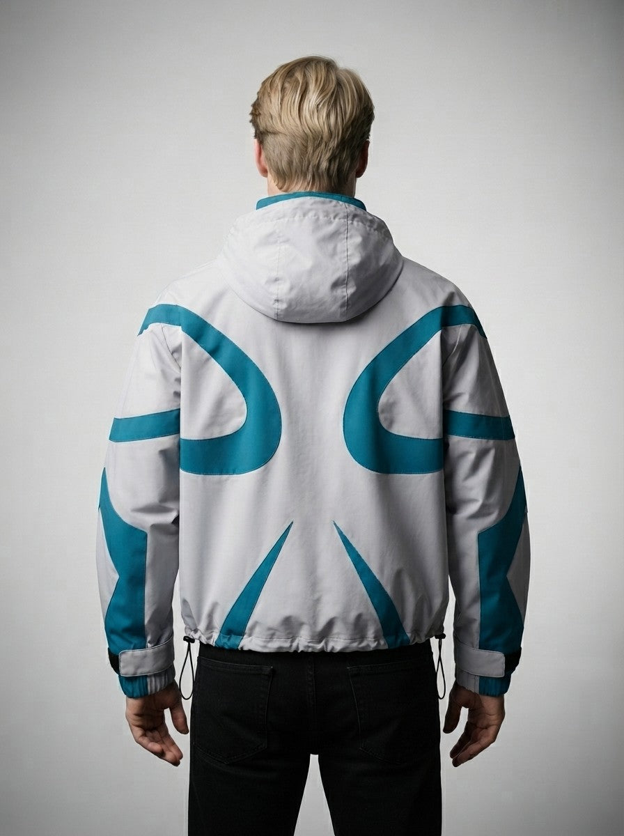 Men's Autumn Colour Block Hooded Windbreaker with Zip Chest Pockets