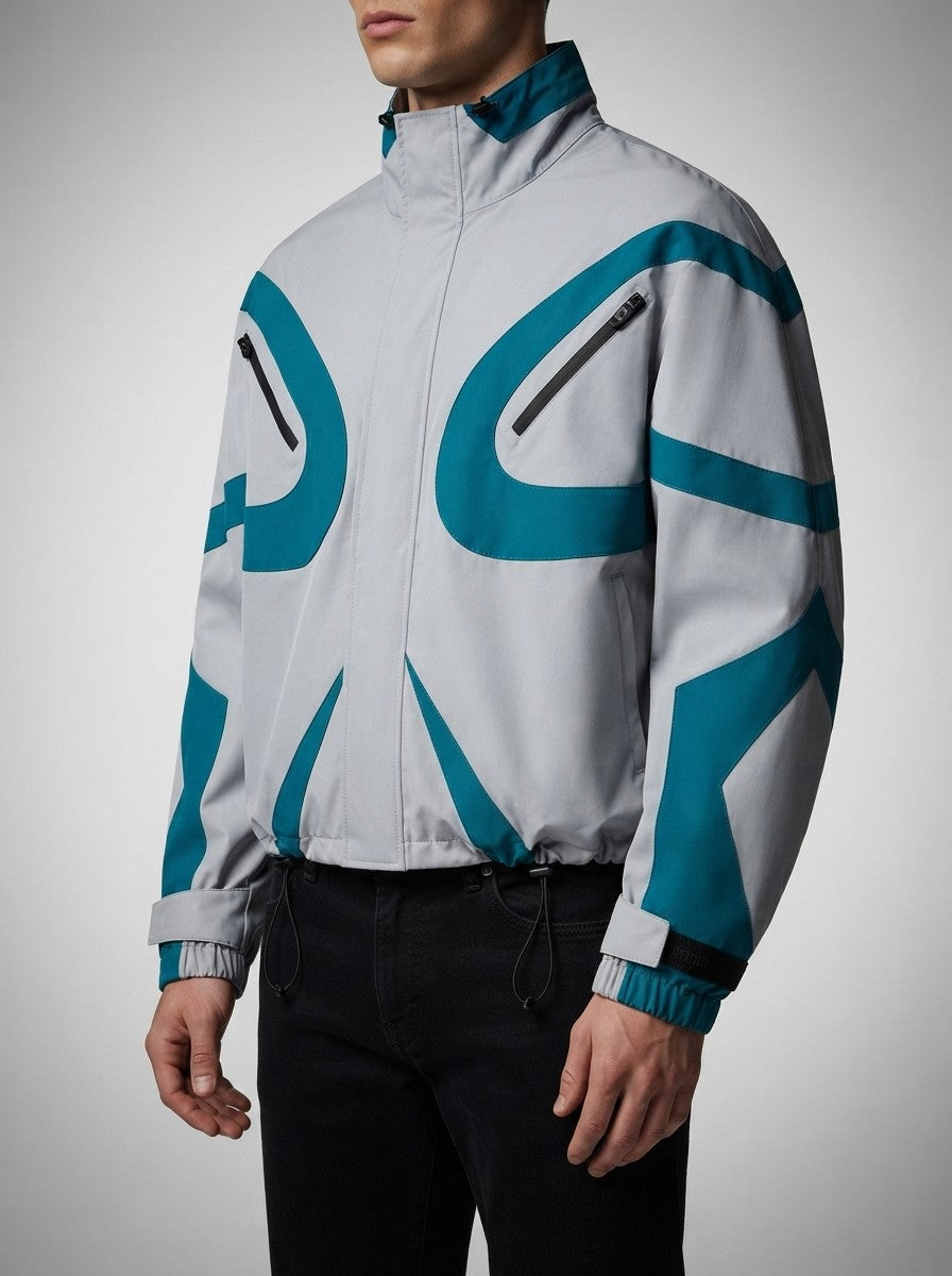 Men's Autumn Colour Block Hooded Windbreaker with Zip Chest Pockets