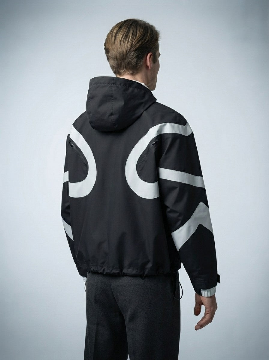Men's Autumn Colour Block Hooded Windbreaker with Zip Chest Pockets