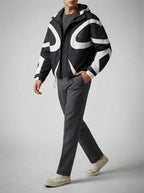 Men's Autumn Colour Block Hooded Windbreaker with Zip Chest Pockets