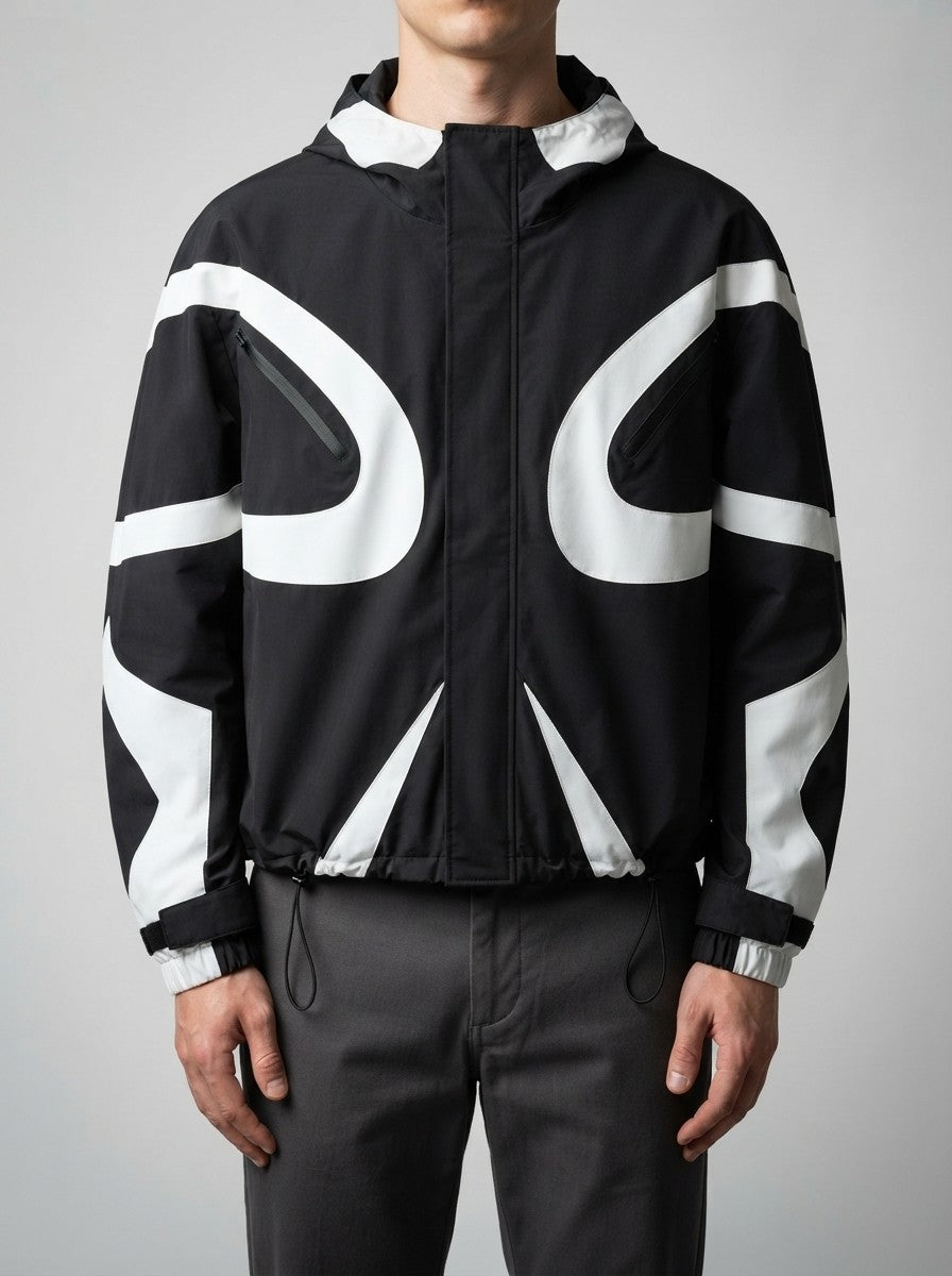 Men's Autumn Colour Block Hooded Windbreaker with Zip Chest Pockets