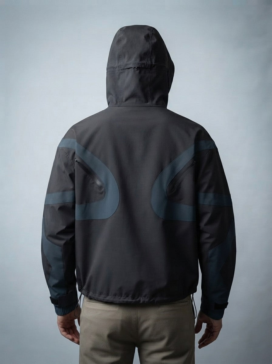 Men's Autumn Colour Block Hooded Windbreaker with Zip Chest Pockets