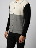 Men's Autumn Colour Block Knit Collared Cardigan
