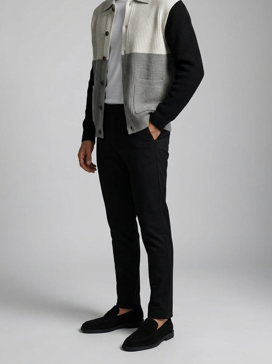 Men's Autumn Colour Block Knit Collared Cardigan