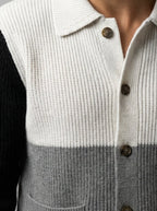 Men's Autumn Colour Block Knit Collared Cardigan