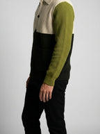 Men's Autumn Colour Block Knit Collared Cardigan