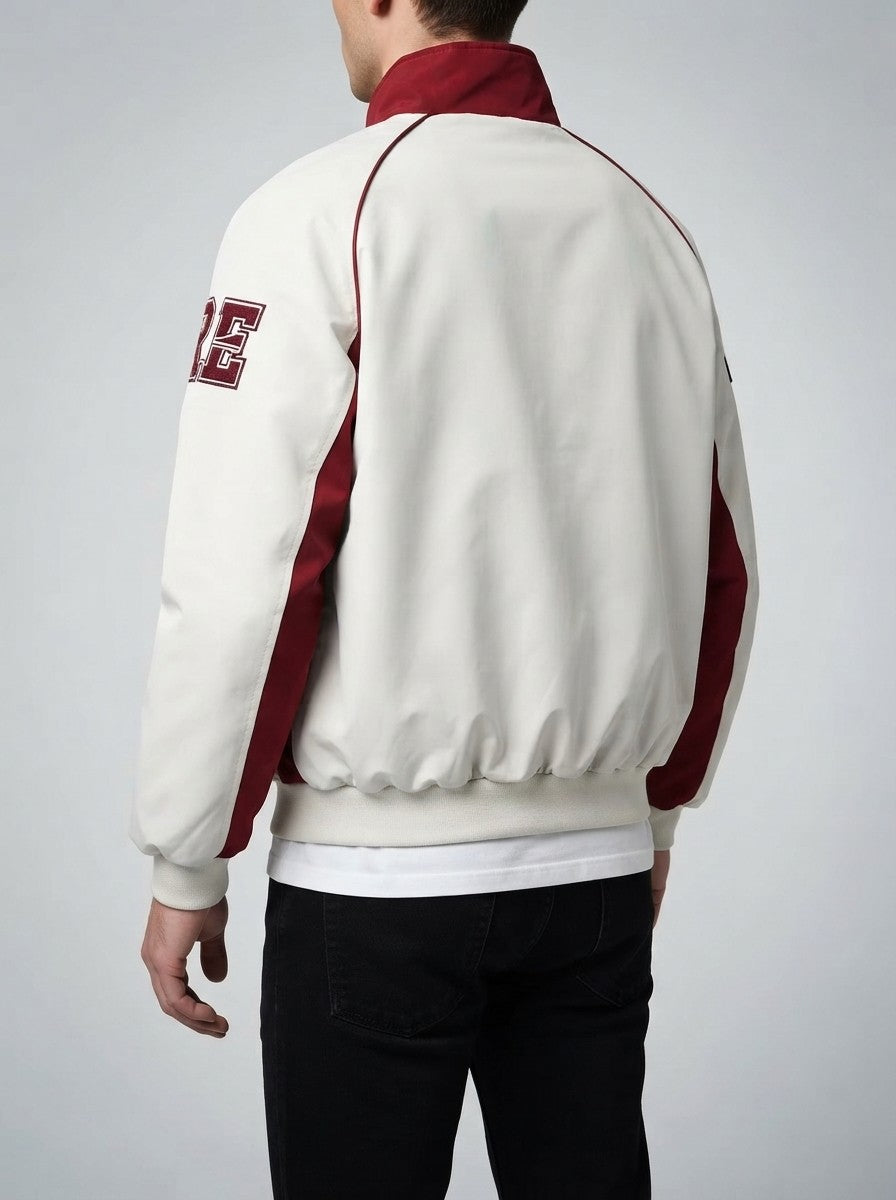 Men's Autumn Colour Block Racer Jacket with Embroidered Detail