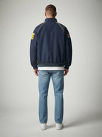 Men's Autumn Colour Block Racer Jacket with Embroidered Detail