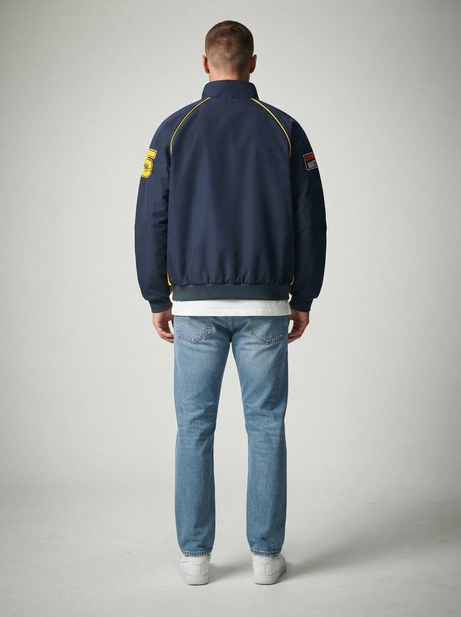 Men's Autumn Colour Block Racer Jacket with Embroidered Detail