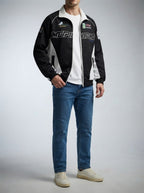 Men's Autumn Colour Block Racer Jacket with Embroidered Detail