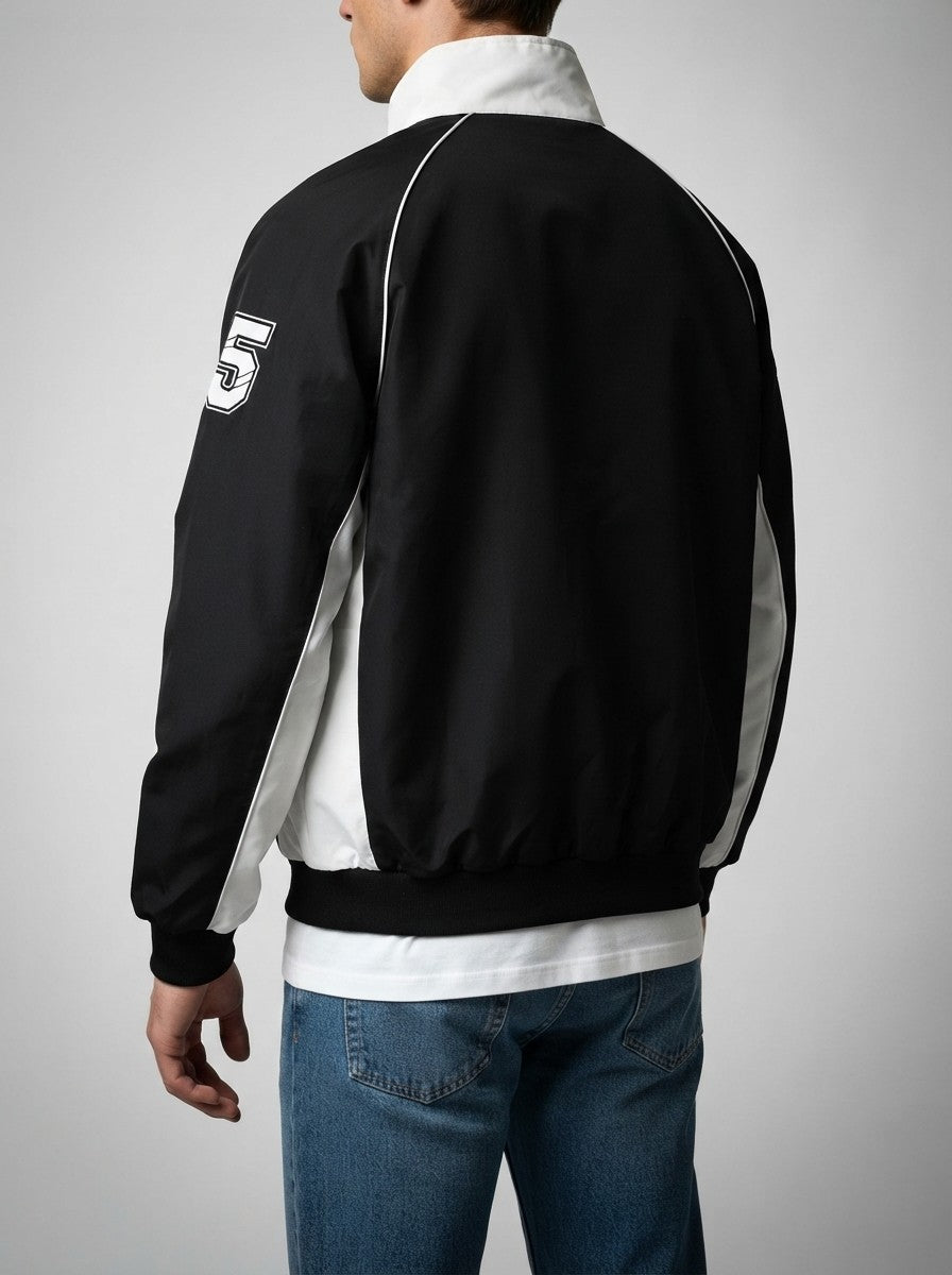 Men's Autumn Colour Block Racer Jacket with Embroidered Detail