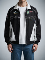 Men's Autumn Colour Block Racer Jacket with Embroidered Detail