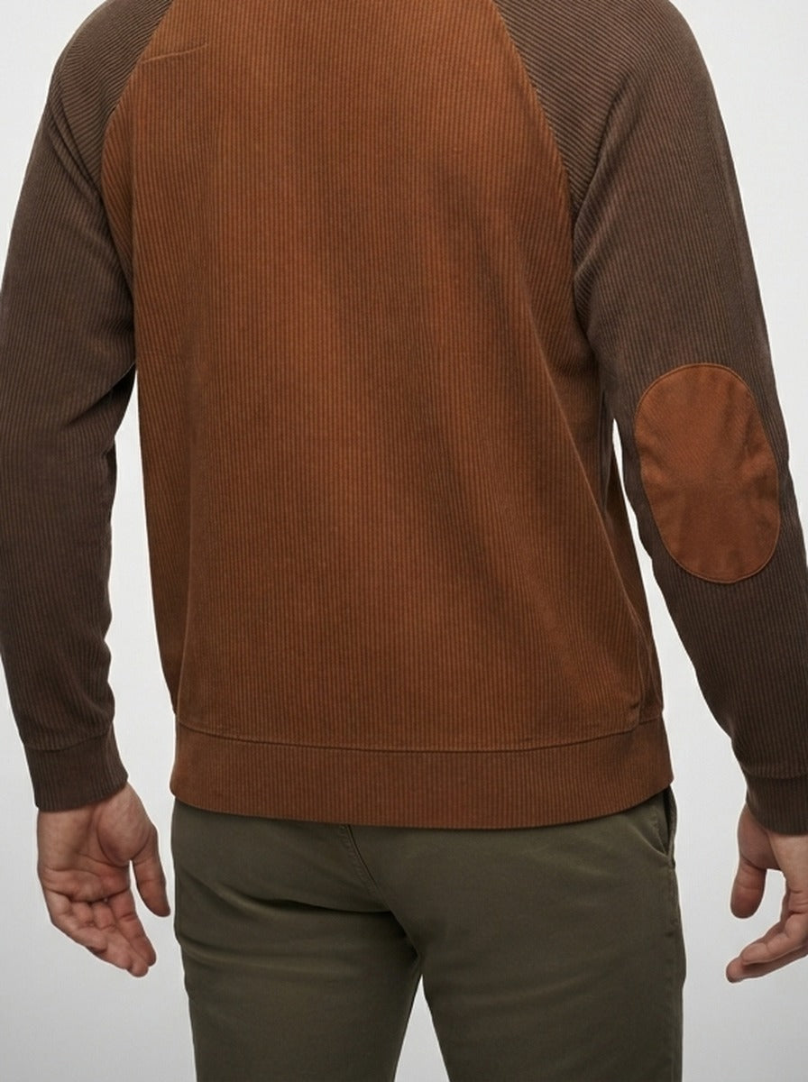 Men's Autumn Colour Block Ribbed Knit Jumper with Button Stand Collar