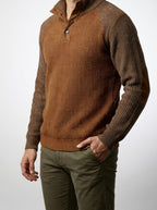 Men's Autumn Colour Block Ribbed Knit Jumper with Button Stand Collar