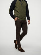 Men's Autumn Colour Block Ribbed Knit Jumper with Button Stand Collar