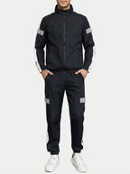 Men's Autumn Colour Block Two Piece Set with Full Zip Stand Collar