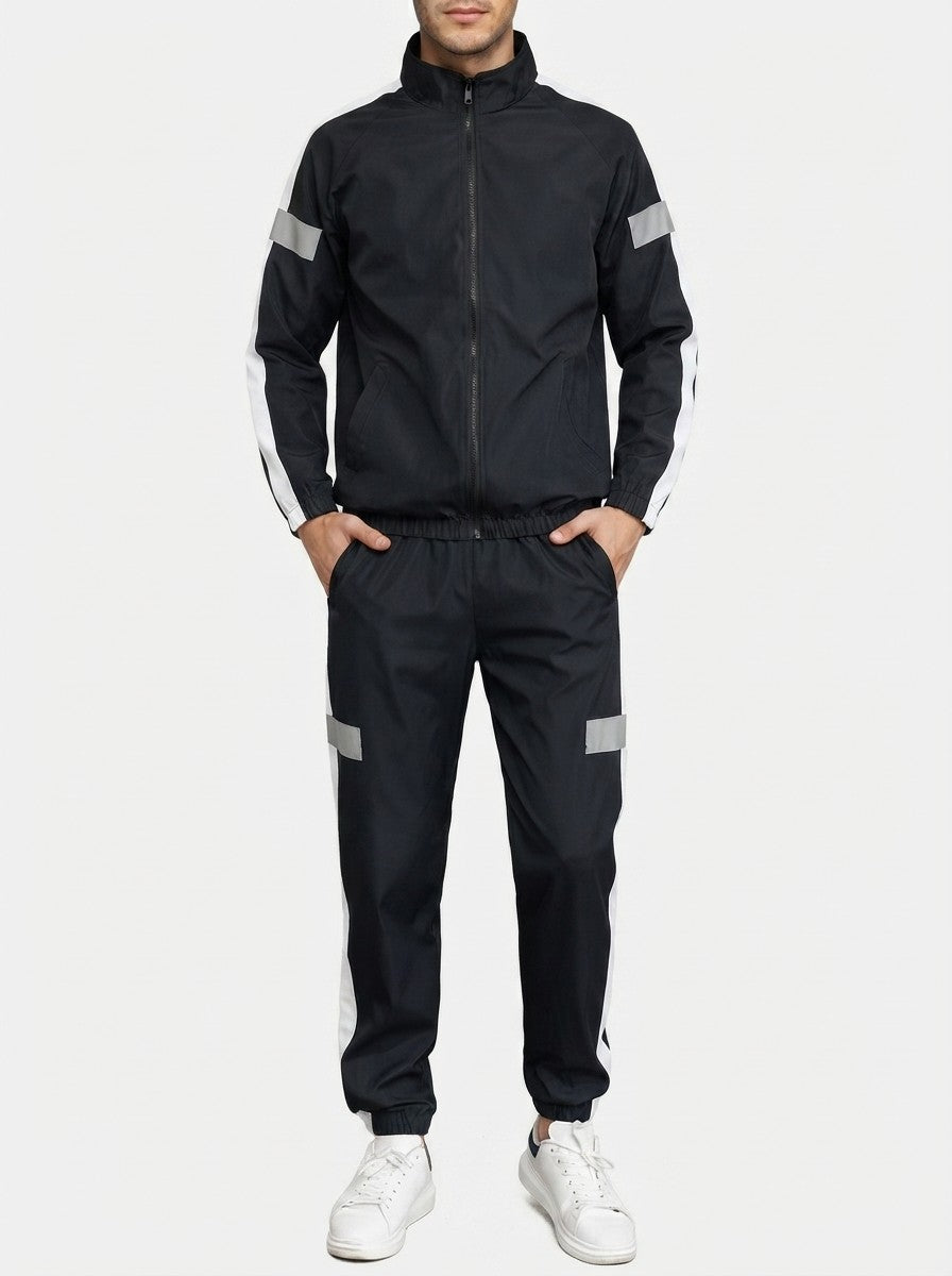 Men's Autumn Colour Block Two Piece Set with Full Zip Stand Collar