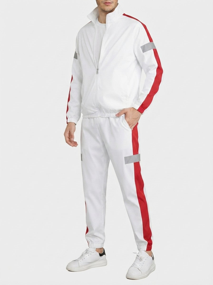Men's Autumn Colour Block Two Piece Set with Full Zip Stand Collar