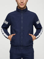 Men's Autumn Colour Block Two Piece Set with Full Zip Stand Collar
